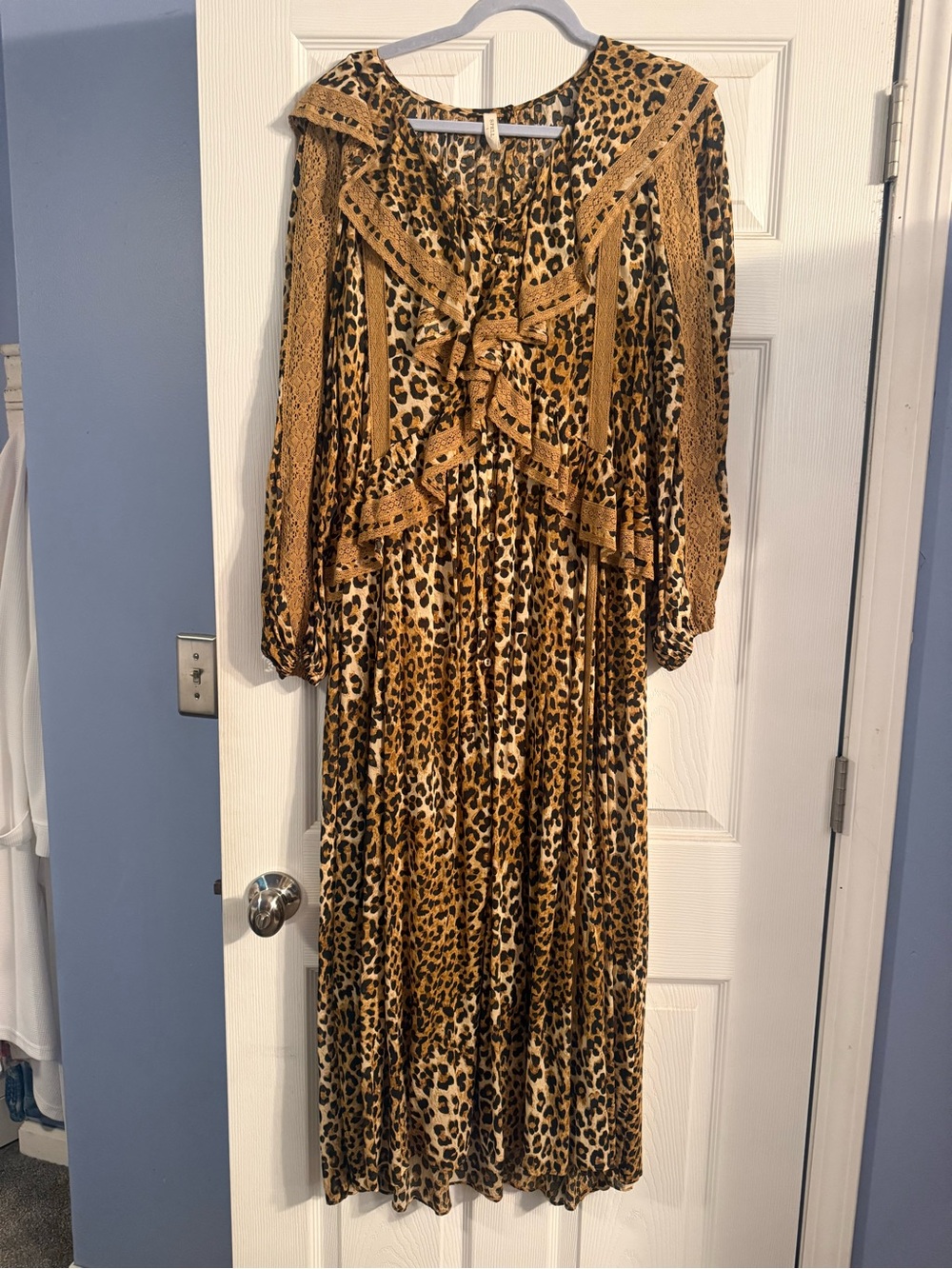SPELL Leopard Print Ruffle Midi Dress - Brown